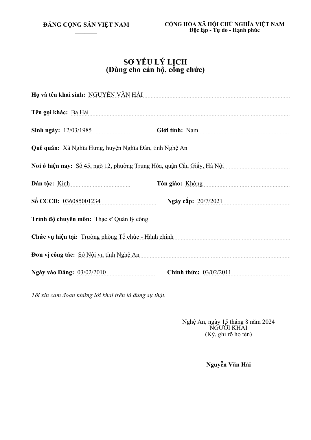 Sơ yếu lý lịch - PDF gốc