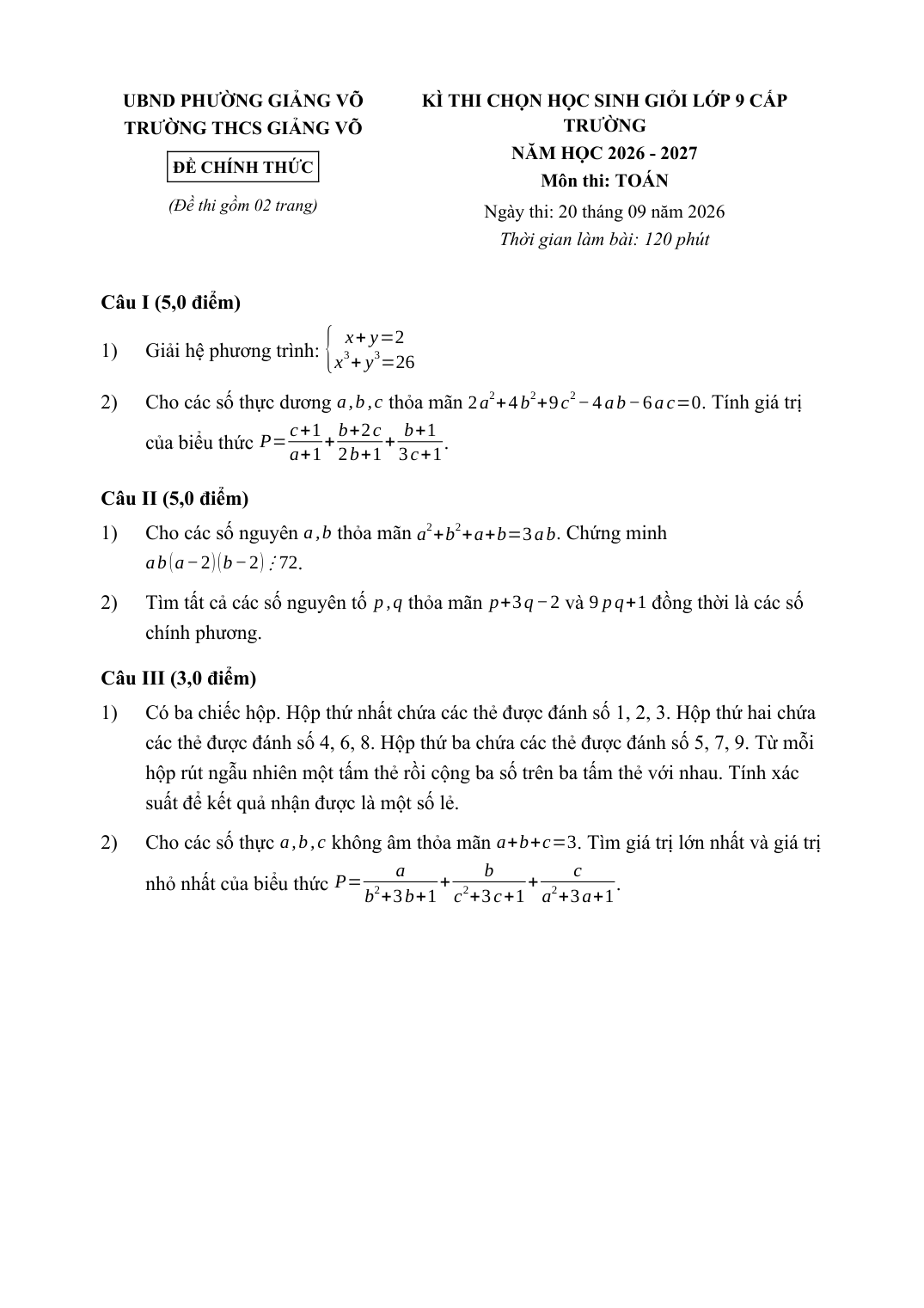 Đề thi Toán học - File Word kết quả